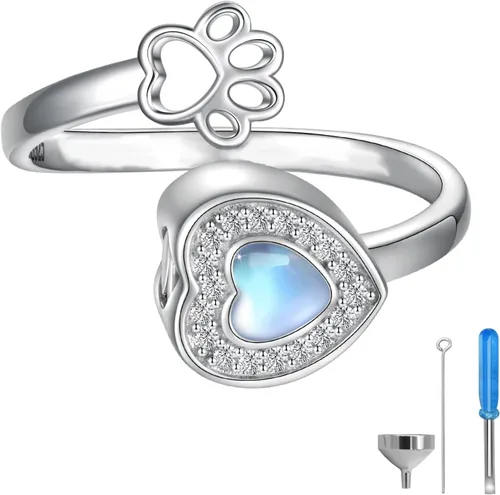 Miniatura 11 de Sterling Silver Pet Ashes Jewelry Urn Ring for Dog Ashes Paw Print Memorial Bracelet Necklace Cat Cremation Keepsake Gifts for Women Pets Lover