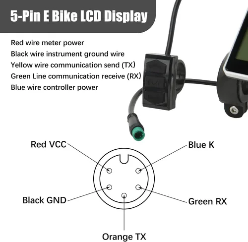 Miniatura 4 de Pantalla LCD para Bicicleta Eléctrica, Métrica de Panel de 5 Pines para E Scooter M5 con Conector Impermeable, Pantalla de Control de Medidor