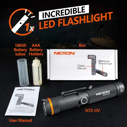 Miniatura 7 de NICRON linterna UV, N72-UV 800LM luz blanca, cambia libremente entre luz blanca y luz UV, detector para orina de perro, manchas húmedas, chinches