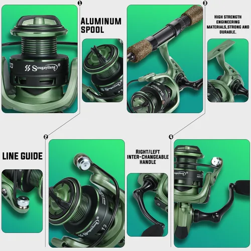 Miniatura 6 de Combos de cañas de pescar One Bass, cañas de fibra de carbono de 30 toneladas, carrete de pesca con relación de engranajes de 8.1:1, combo de 2