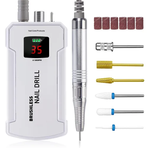 Miniatura 8 de IMENE - Taladro de uñas profesional, 35,000 rpm, portátil, sin escobillas, recargable, con file, perfecto para uñas acrílicas, gel, naturales (negro)