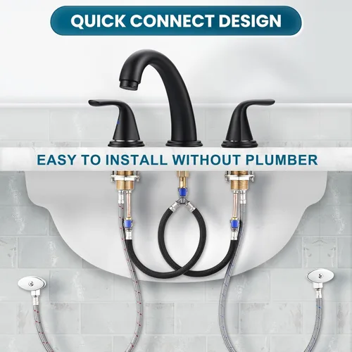 Miniatura 8 de Grifo de baño de amplio alcance, ALEASHA grifo de baño negro mate con desagüe emergente, grifos de lavabo de 3 agujeros para RV/lavabo de camping