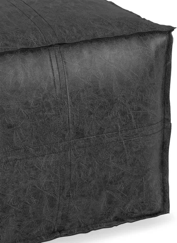 Miniatura 9 de SIMPLIHOME Brody - Puf cuadrado de 18 pulgadas de ancho x 14 pulgadas de alto, tapizado de piel vegana, color negro envejecido, reposapiés bohemio