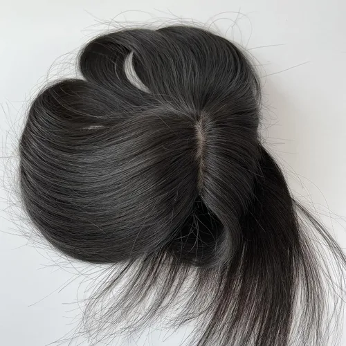 Miniatura 2 de MorningWigs Toppers para mujer, 100% cabello humano Remy, 5.5 x 5.9 in, base de seda completa, cabello lacio para adelgazar la pérdida de cabello