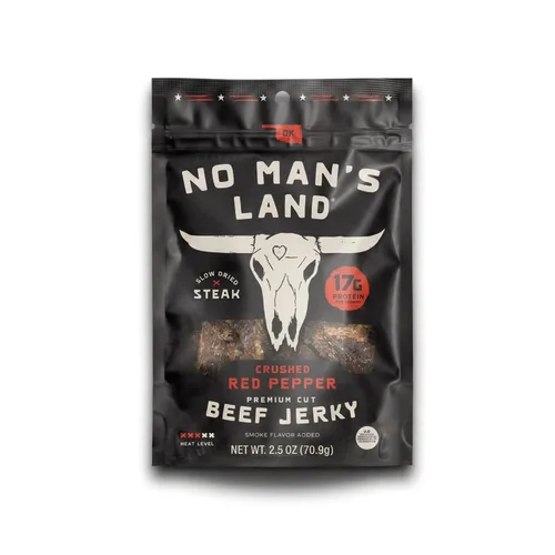 No Man's Land - Carne seca de carne seca de pimiento rojo triturada, filete cortado a mano, secado lento, 0.76 onzas de proteína por porción, 0.00