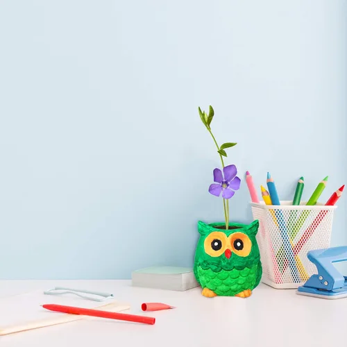 Miniatura 7 de Winlyn 6 juegos de macetas de cerámica para bonsáis con forma de búho, kit de pintura para manualidades, sin pintar, macetas de búho con orificio