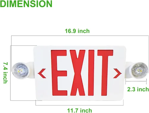 Miniatura 4 de Señal de salida LED rojo con luces de emergencia, dos luces de salida de emergencia de cabeza ajustable con batería de respaldo, lámpara LED dual