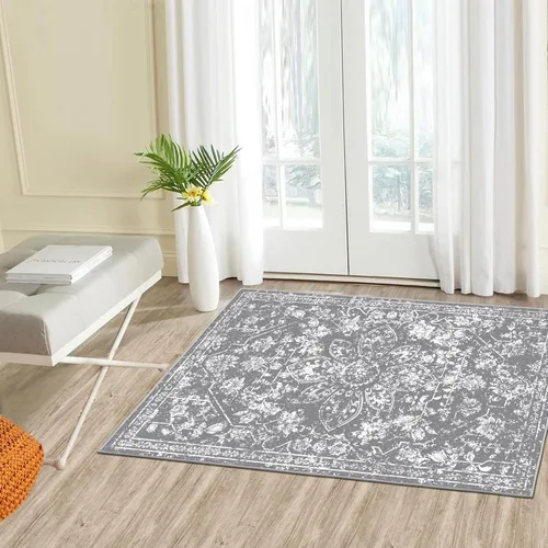 Miniatura 5 de Pauwer Alfombra vintage de flores 2 x 3 pulgadas, estilo envejecido, antideslizante, de pelo bajo, tapete para entrada, interior, pequeña, retro