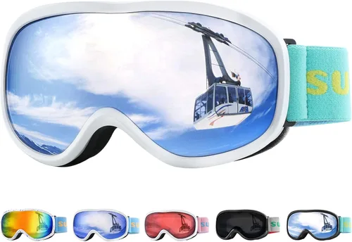 Miniatura 10 de Supertrip Gafas de esquí para niños, gafas de snowboard antivaho para niños y niñas de 5 a 15 años Marco blanco azul (Vlt 28%)