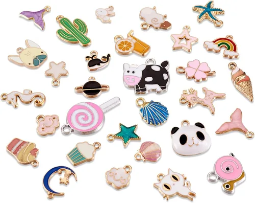 Miniatura 8 de Craftdady Encantos colgantes esmaltados con dijes de alimentos, animales, flores, encantos bonitos, dijes de frutas de metal colorido, ornamento