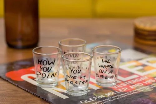 Miniatura 11 de Silver Buffalo Friends - Frases icónicas "You're My Lobster", "How You Doin'", "Pivot" y "We Were On A Break!", Paquete de 4 mini gafas, 1.5 onzas
