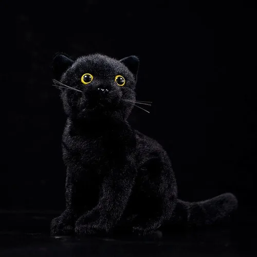 Miniatura 8 de Tiny Heart Juguete de peluche suave de imitación de gato negro de 9 pulgadas de largo, lindo y realista juguete de peluche de gato negro para niños