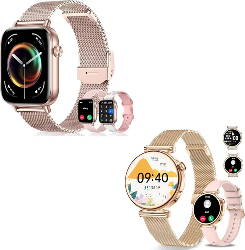 Relojes inteligentes para mujer, reloj HD de 1.83 y 1.27 pulgadas con llamadas y mensajes/frecuencia cardíaca/sueño/ciclo femenino, reloj