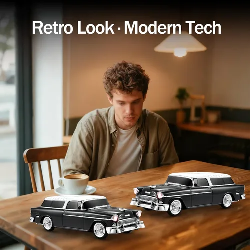 Miniatura 6 de WSTER Altavoz Bluetooth retro clásico modelo de coche con luz ambiental LED, emparejamiento estéreo TWS, sonido HD, altavoz inalámbrico portátil