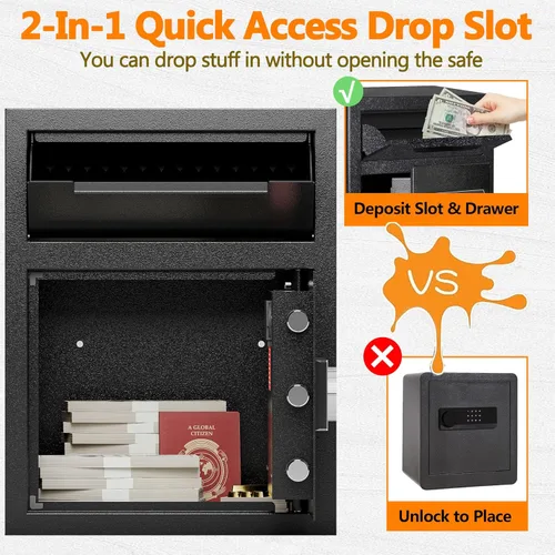 Miniatura 4 de Caja fuerte de depósito ignífuga de 2.0 pies cúbicos, caja de seguridad con ranura de depósito frontal y cerradura con combinación digital