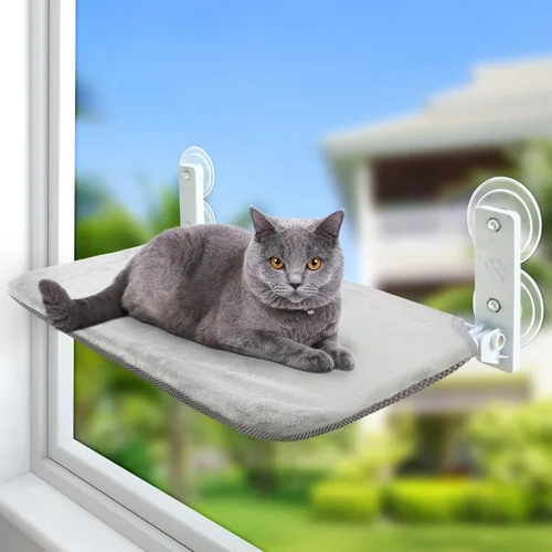 Miniatura 12 de Sunhoo Hamaca para ventana de gato, percha inalámbrica, alféizar de ventana, asiento plegable, estable, con ventosa mejorada, fácil montaje, estante