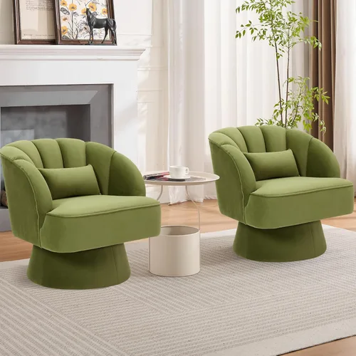 Miniatura 27 de GarveeHome Silla de acento moderna giratoria de barril, sillón tapizado de terciopelo de 360 grados con respaldo a rayas y acolchado suave, cómoda