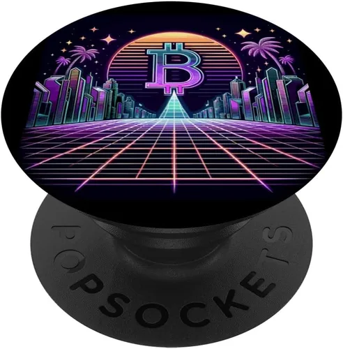 Miniatura 6 de Retro Crypto City - Synthwave Bitcoin Sunrise Art PopSockets MagSafe PopGrip for iPhone