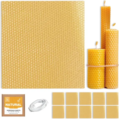 Hojas de cera de abeja natural para hacer velas - Kit de enrollado de velas de cera de abeja DIY para niños y adultos Natural-Miel