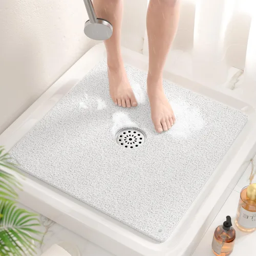 Miniatura 8 de HITSLAM Alfombrilla de ducha, de 24x24 pulgadas cuadrada, alfombrilla de bañera antideslizante, alfombrilla de baño de lúfa de PVC suave para bañera