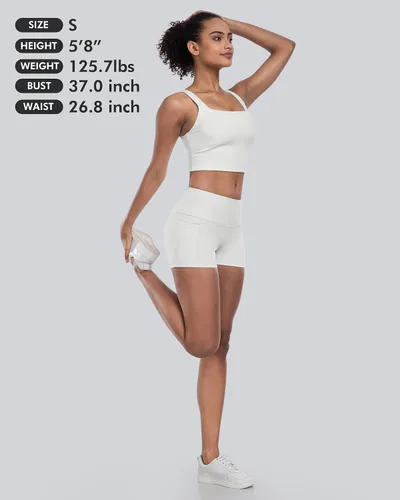Miniatura 6 de CHRLEISURE - Pantalones cortos de ciclismo para mujer con bolsillos de licra, cintura alta, con control de abdomen para entrenamiento, yoga