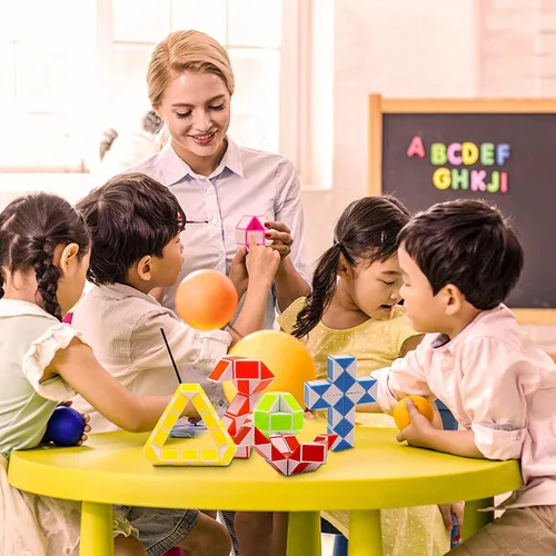 Miniatura 7 de Paquete de 12 cubos de 24 bloques de mini cubo de serpiente, cubos de rompecabezas mágicos de velocidad para niños, rellenos de bolsas de fiesta