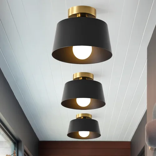 Miniatura 10 de Lámpara de Techo Moderna Semi Empotrada con Placa Dorada y Pantalla Negra Mate, Lámpara de Techo Estilo Granja para Isla de Cocina Comedor Vestíbulo