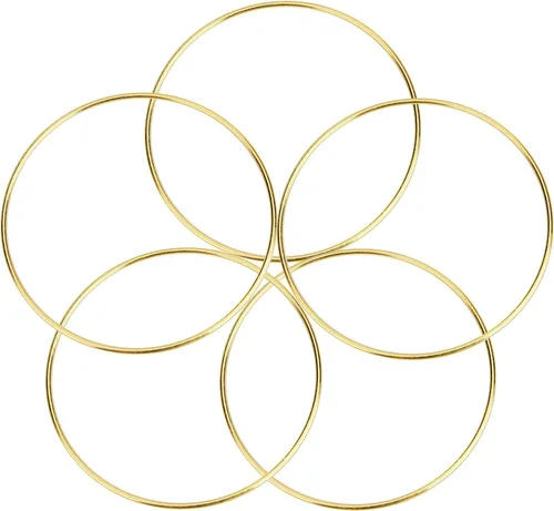 Miniatura 5 de EBOOT 5 Piezas Anillos de Metal Aros Anillos de Macramé para Atrapasueños y Suministros de Manualidades Corona Floral Dorada Aros de Macramé