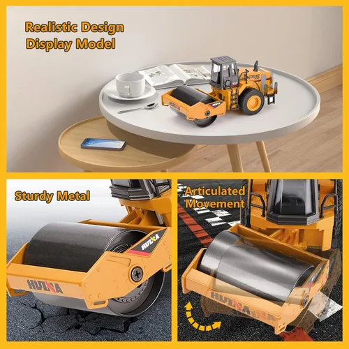 Miniatura 3 de Juguete de Rodillo Compactador de Metal Escala 1/40, Vehículos de Juguete de Equipo de Construcción Fundido a Presión para Niños Varones