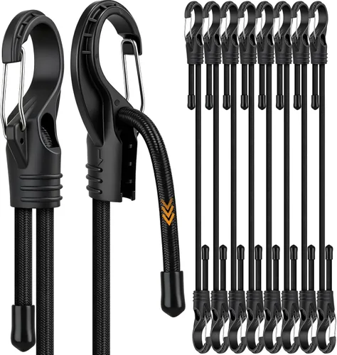 8 cuerdas elásticas ajustables de 24 pulgadas con ganchos, correas elásticas de mosquetón resistentes para exteriores, se ajustan fácilmente de 7 a