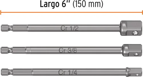 Miniatura 2 de Juego de adaptadores de dados largos, 1/4,3/8 y 1/2 ', 3 piezas