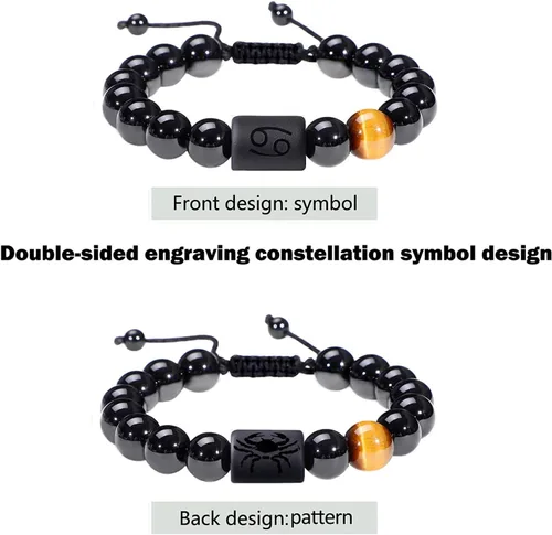 Miniatura 57 de SUMMER LOVE Father's Day Gifts Zodiac Bracelet for Men Women 10mm Natural Black Onyx Stone Star Sign Constellation Beaded Protection Bracelet