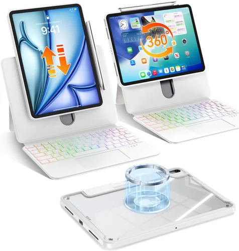 Miniatura 12 de Blosomeet Magnetic iPad A16 11th/10th Generation Case with Keyboard, Clear Splitfolio Detachable Cover, Up-Down Liftable, Adjustable Stand, 7
