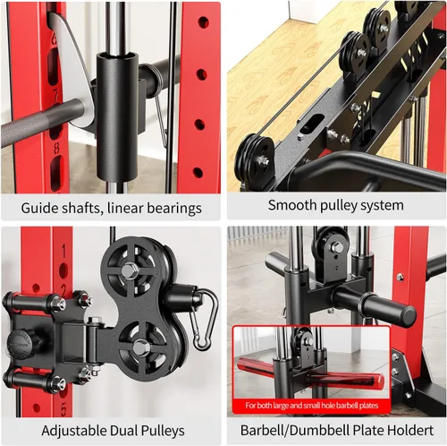 Miniatura 5 de Rack Multiusos para Sentadillas, Conjunto de Rack de Pesas Smith Machine con Sistema de Crossover de Cables, Racks de Potencia para Gimnasio en L04