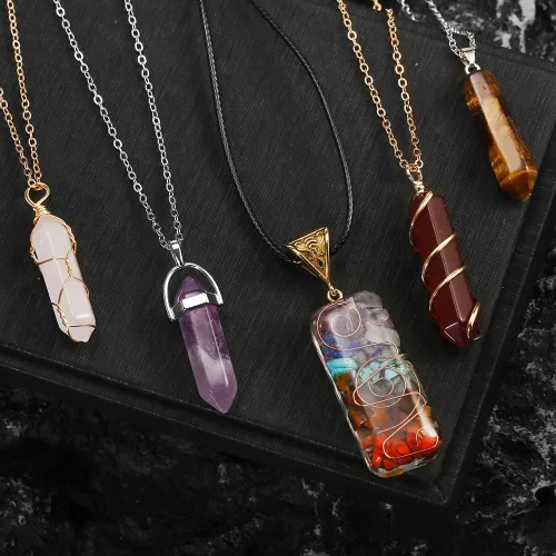Miniatura 5 de Vintage Crystal Pendant Necklaces for Women Girls Chakra Healing Carnelian Necklace Bohemian Retro Sunflower Necklace Sun and Moon Pendants
