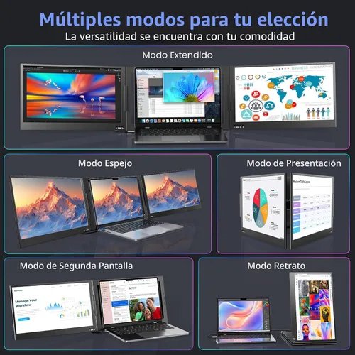 Miniatura 9 de QQH Extensor de pantalla para laptop, monitor portátil triple de 15.6 pulgadas para laptop con pantalla IPS FHD ultradelgada, pantalla extendida