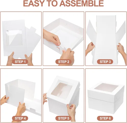 Miniatura 6 de Mcfleet 16 cajas para pasteles de 12 pulgadas 12x12x8 pulgadas cajas de panadería para pasteles de niveles con ventana blancas grandes altas