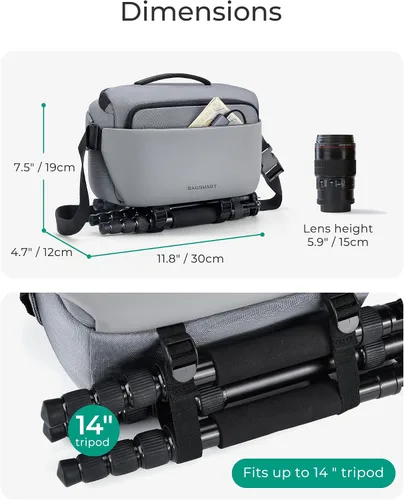 Miniatura 6 de BAGSMART - Bandolera para cámara pequeña, bolsos para cámara para fotógrafos con soporte para trípode, bolsas para cámara DSLR/SLR/sin espejo