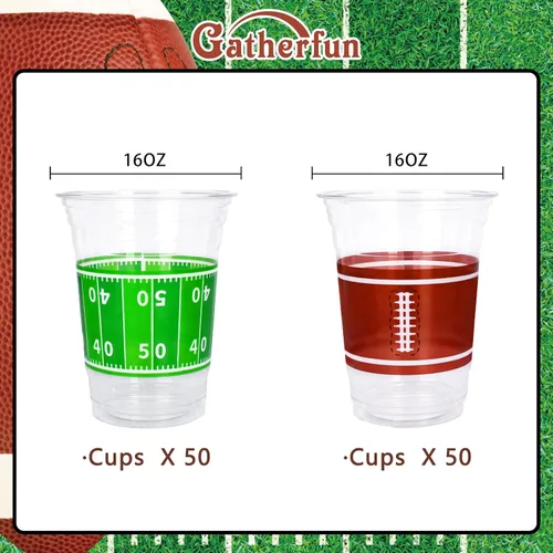 Miniatura 2 de Gatherfun 100 vasos de plástico de fútbol de 16 onzas, fiestas de fútbol y eventos para portón trasero, desechables y prácticos, suministros ideales