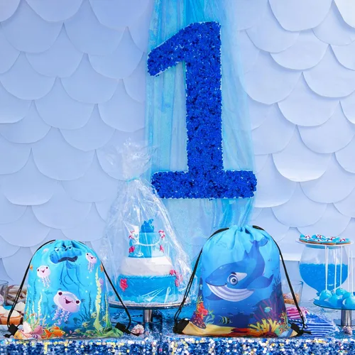 Miniatura 6 de Sanwuta 18 bolsas de recuerdo de fiesta bajo el mar, bolsas de regalo del océano, bolsas con cordón para regalo de playa, animales marinos, dulces