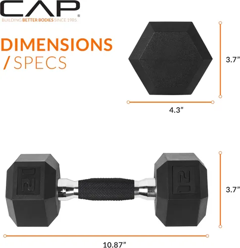 Miniatura 4 de CAP Barbell Peso de la mancuerna hexagonal recubierta, individual, 10-120 libras, múltiples opciones