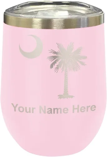 LaserGram Vaso de vino de acero inoxidable de doble pared, bandera de Carolina del Sur, grabado personalizado incluido (rosa)