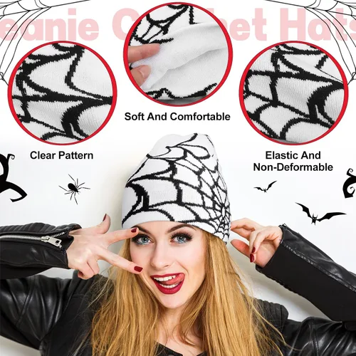 Miniatura 4 de Gorros Y2K Y2K con patrón de telaraña, gorro de punto acrílico gótico, gorro de punto casual para hombre