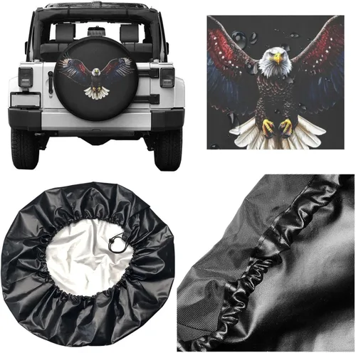 Miniatura 4 de Funda de repuesto para neumáticos de repuesto con diseño de bandera estadounidense y águila calva, a prueba de polvo, para remolque, caravana