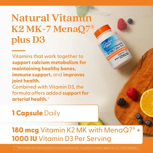 Miniatura 5 de Doctor's Best Vitamina natural K2 MK-7 Plus D3 - Suplemento VIT D3 y K2 MK7 para hombres y mujeres, apoya la salud de tejidos, arterias y huesos