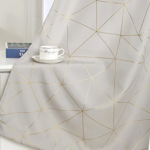 Miniatura 11 de Taisier Home Paneles de Cortinas de Ventana de Lino Dorado con Ojales Estampado de Lámina de Azulejos Geométricos Marroquíes Metálicos Cortinas