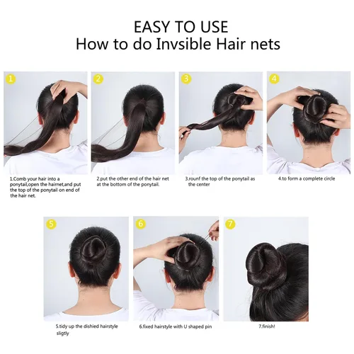 Miniatura 3 de Zonon - Mallas para moño invisibles con borde elástico y horquillas en forma de U, juego de 50 unidades de mallas para el cabello invisibles, 40
