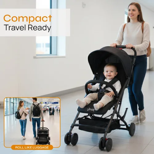 Miniatura 5 de Jovial Cochecito de viaje ligero para bebé con fácil plegado de una mano, cochecito portátil compacto para uso diario y viajes familiares