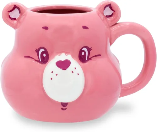 Silver Buffalo Care Bears - Taza de cerámica esculpida en 3D con diseño de oso animador, taza de café grande para cacao, té, capacidad para 20 onzas