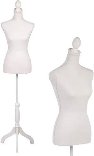 FDW Maniquí 60”-67” de altura ajustable, modelo de vestido femenino, torso de soporte con trípode para ropa (blanco)